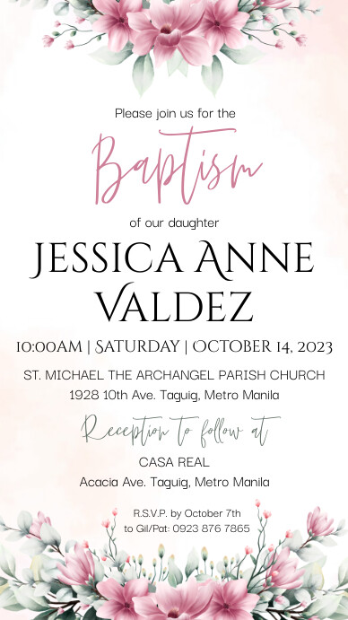 Baptism Invitation | watercolor pink flower i Instagram Story template